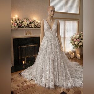 YSA Makino Size 10 lace Floral one of a kind ball gown.